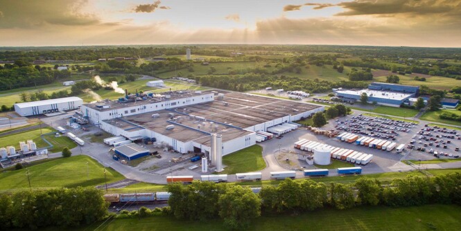 An overhead view of a manufacturing plant.
